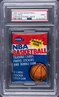 1986/87 Fleer Basketball Unopened Wax Pack – PSA MINT 9 – Michael Jordan Sticker Rookie Card on Back!